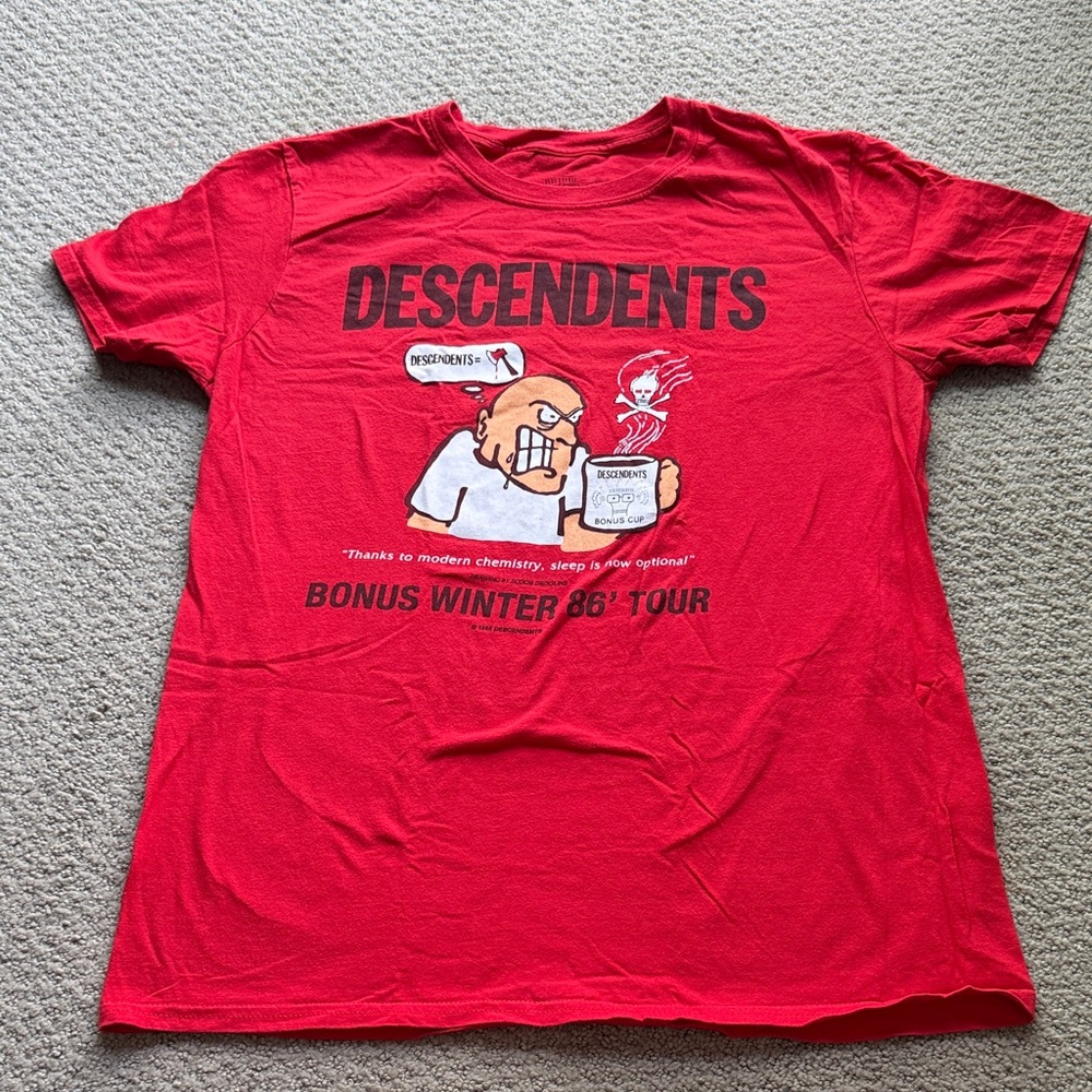 Descendents “Bonus Winter 86 Tour” Tee – Red Reissue, Size Medium